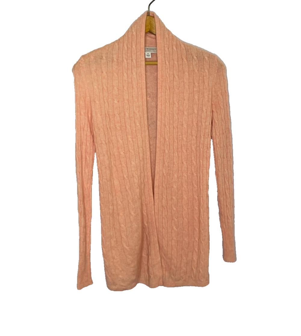 Women's XS White + Warren 100% Cashmere Cable Knit Open Cardigan Sweater